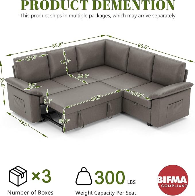 85 Inch Faux Leather Modular Sectional Sofa - Image 3