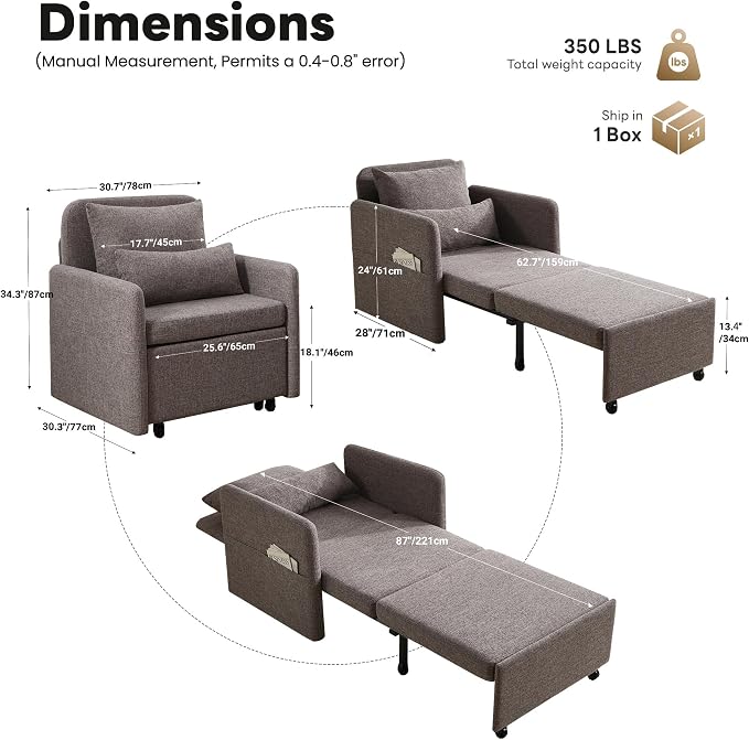 Iroomy 5-Level Adjustable Convertible Sleeper Chair Set of 2, 3-in-1 87'' Long - Image 2
