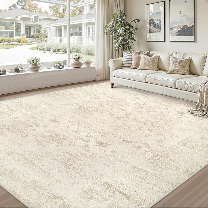 10x12 Area Rugs Living Room: Bedroom Washable Carpet Beige/Brown | Large - Image 9