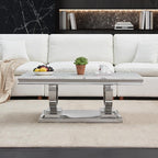 Henf 47" Marble Coffee Table Modern White Faux Marble Center Table - Image 4