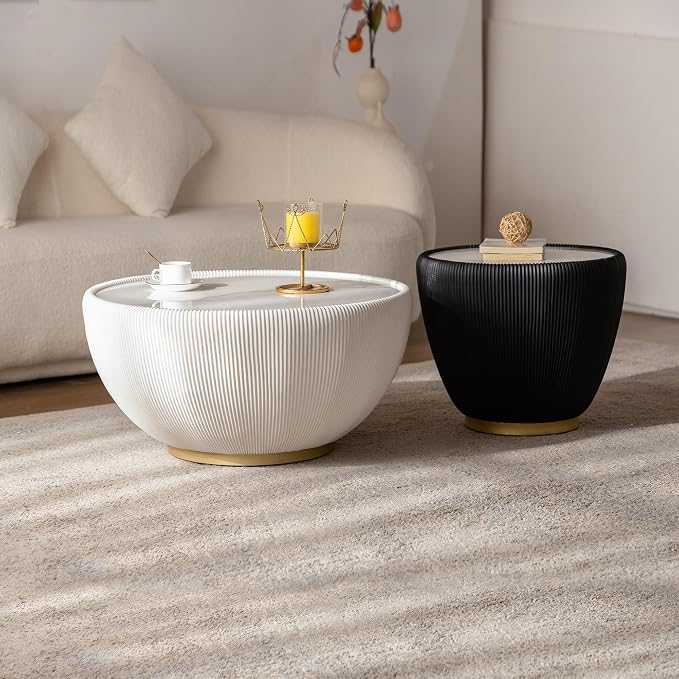 Round Marble Coffee Table Set of 2, 2 Piece Coffee Table and End Table - Image 7