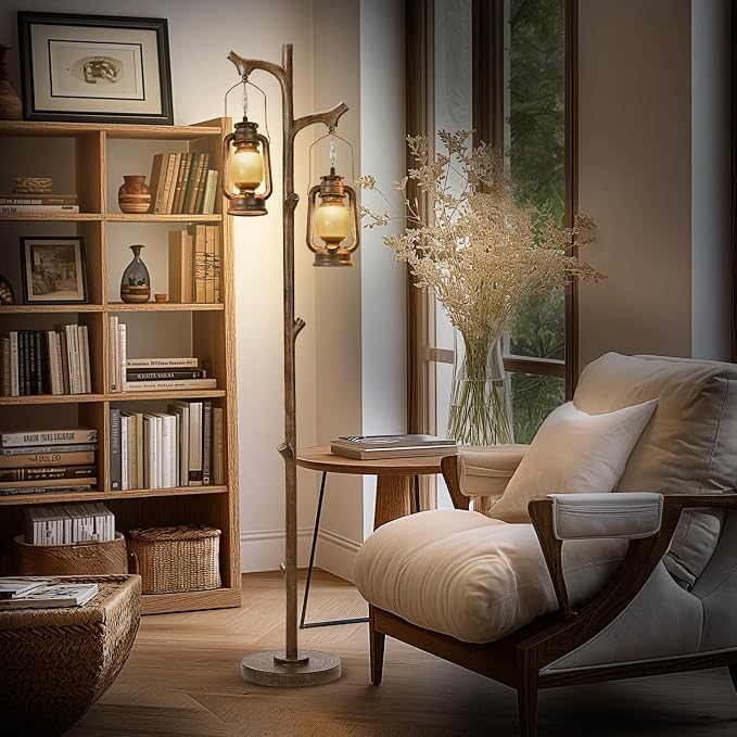 68" Rustic Farmhouse Tree Trunk Floor Lamp Country Brown Finish Wood Vintage - Image 6