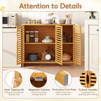 Giantex Bamboo Bathroom Storage Cabinet, 3-Door Storage Organizer - Image 5