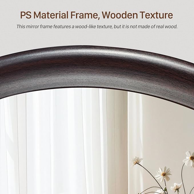 Round Mirrors 24 Inch, Rustic Decorative Transitional Dark Walnut Wall Mirror - Image 5