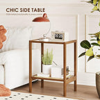 Bamworld Rattan Side Table Living Room Glasstop Night Stand Boho End Table - Image 6