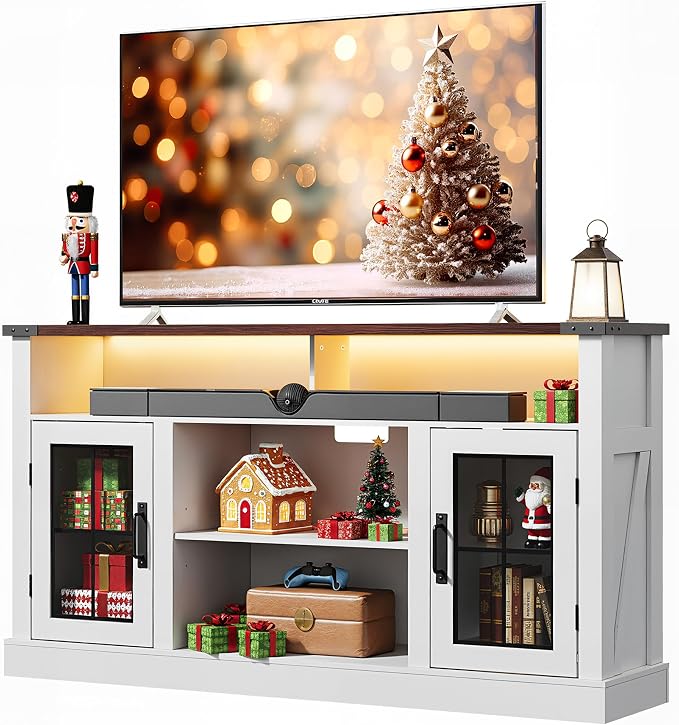 WLIVE Farmhouse TV Stand for 65 Inch TV, Tall Entertainment Center by WLIVE