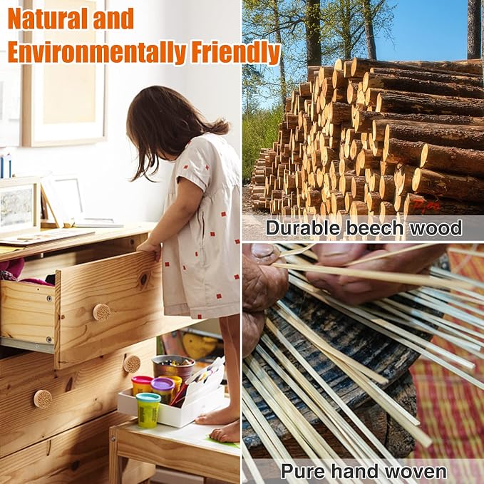 ANPHSIN 12 Pack Boho Wood Dresser Drawer Knobs- Handmade Rattan Woven Cabinet - Image 3