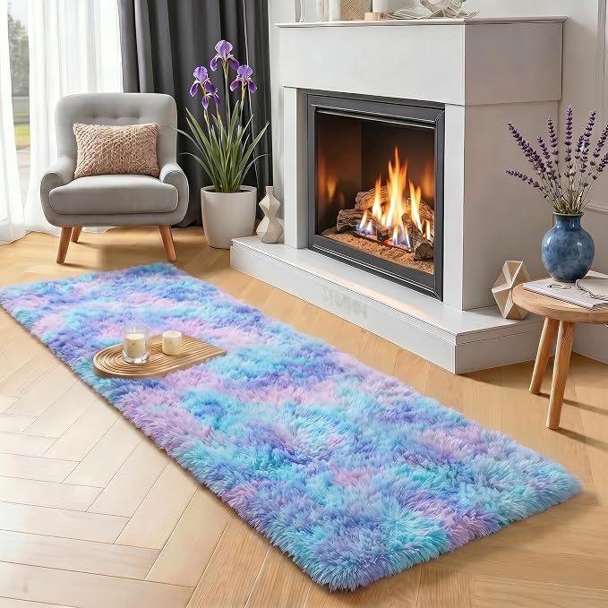 Adorable Rainbow Runner Rugs for Girls Bedroom Hallway, Plush Long Bedside Rugs - Image 2