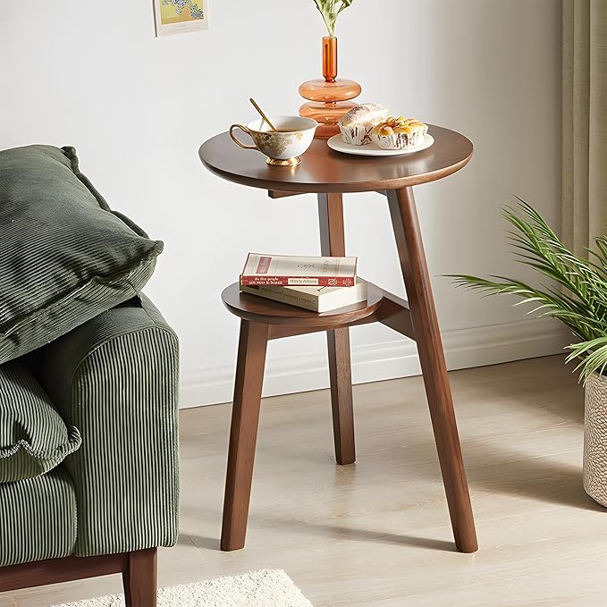 Side Table, 2-Tier Round End Tables Living Room, Mid Century Modern Side Table by Cttasty