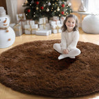 Amdrebio Chocolate Brown Shaggy Round Area Rug 5Ft - Image 5