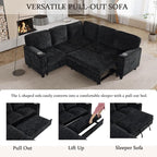 L-Shaped Sectional Couch with Storage and Pull Out Bed, Convertible Sofa Bed - Image 6