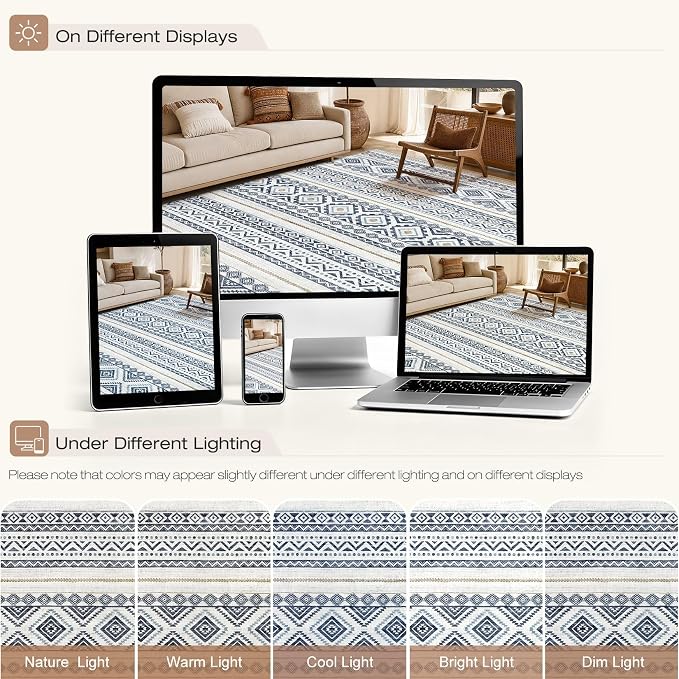 cotiled Boho 10x12 Area Rug for Living Room: Large Moroccan Washable Rug | - Image 8