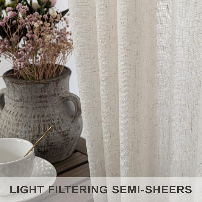 Pitalk Linen Semi Sheer Curtains 63 Inch Length 2 Panels Light Filtering - Image 4