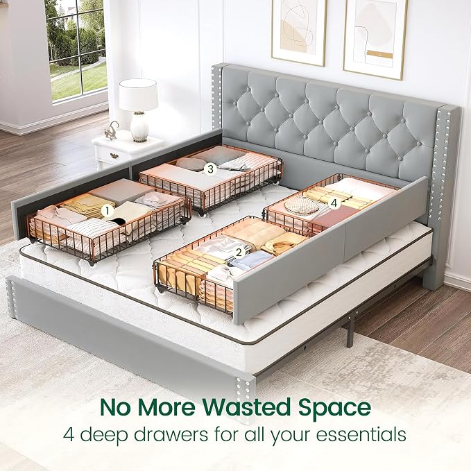 LARMACE Queen Size Bed Frame Upholstered Platform Bed - Image 4