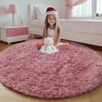 Blush Round Area Rugs 4ft for Bedroom Living Room, Fluffy Circle Rug for Kids - Image 3