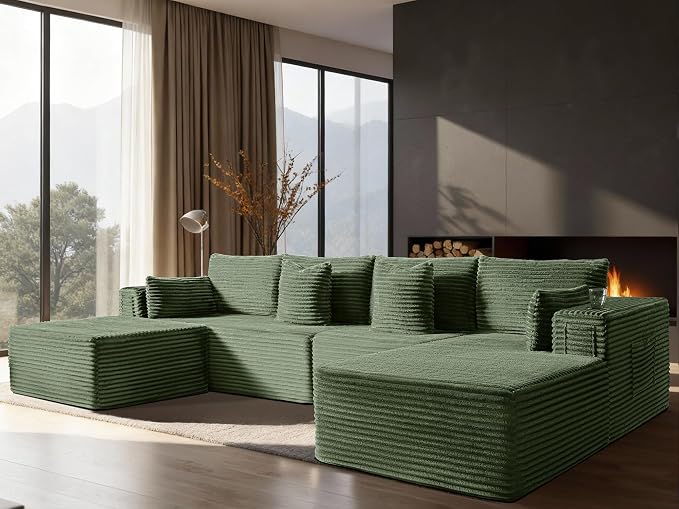 138" Cloud Sectional Couch, Comfort U Shaped Boneless Couch by VYUXWO