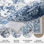 2.6x10 Washable Runner Rug:Modern Abstract Indoor Soft Carpet Blue | - Image 6