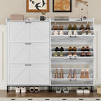 BORNOON Shoe Cabinet with 3 Flip Drawers Narrow Shoe Storage Cabinet Organizer - Image 5