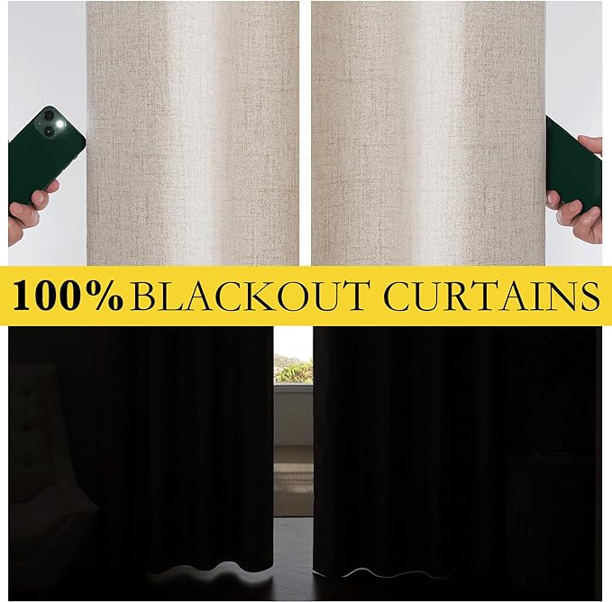 NICETOWN 100% Blackout Natural Linen Bedroom Curtains 95" Length - Image 5