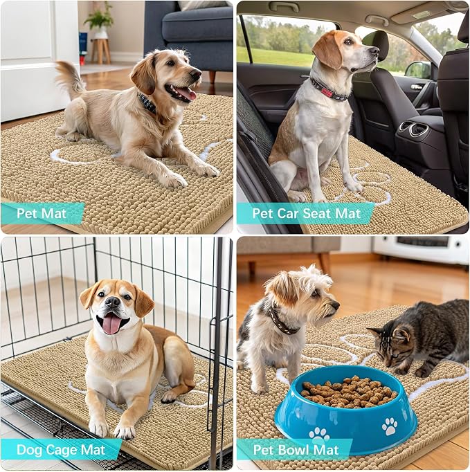 OLANLY Dog Door Mat for Muddy Paws 47x24, Paw Print Design Chenille Mud Mat | - Image 7
