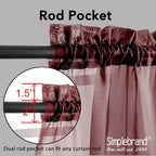 Simplebrand Red Sheer Curtains 96 Inches Long, Light Filtering Rod Pocket Solid - Image 4