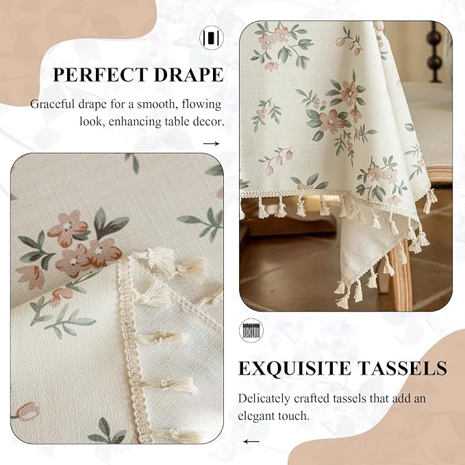 VClife Shabby Chic Pink White Floral Printed Tablecloth - Image 6