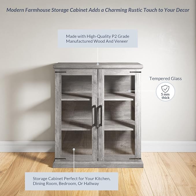 BELLEZE Storage Cabinet with Shelves and Glass Doors - Image 5