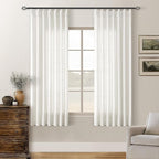 Beige White Pinch Pleated Linen Curtains 63 Inch Length 2 Panels | by Twodrapes
