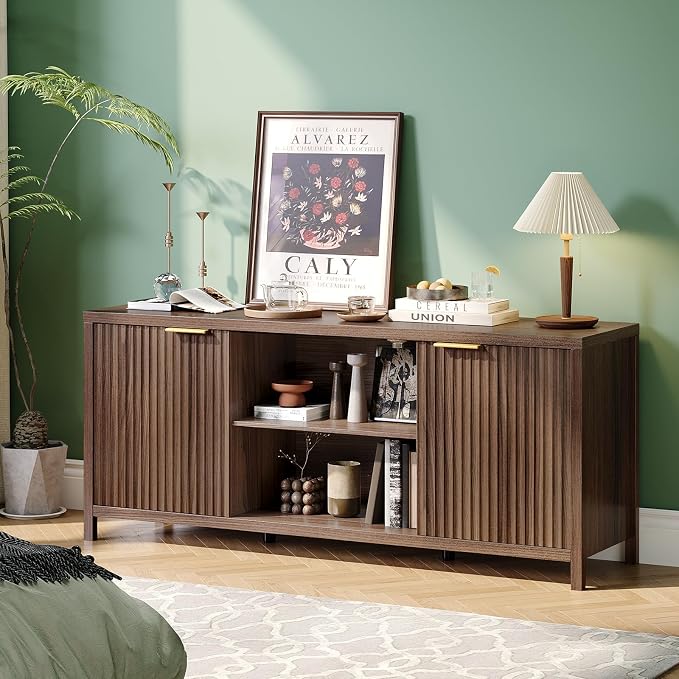 VINGLI 57.8" Fluted TV Stand for TVs up to 70 Inch, Mid-Century Modern - Image 6