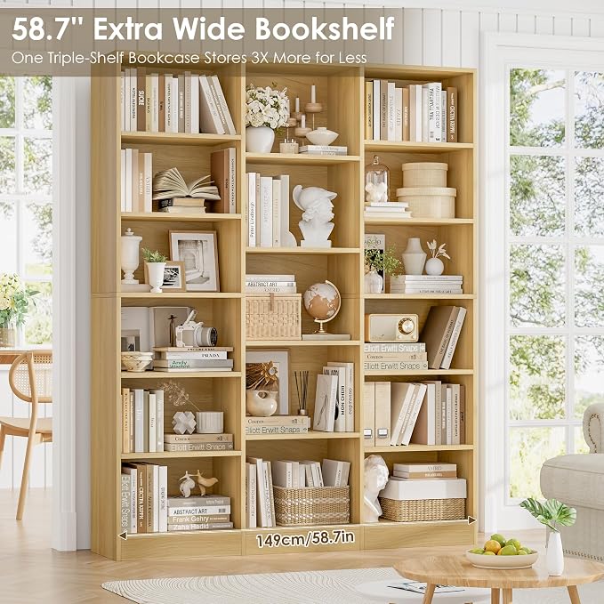 FACBOTALL Triple Wide Bookshelf, 6 Tier Large Bookshelf, Bookcase - Image 5