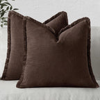 MIULEE Linen Fringe Decorative Fall Throw Pillow Covers Dark Brown 20x20 | Set by MIULEE