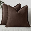 MIULEE Linen Fringe Decorative Fall Euro Pillow Covers Dark Brown 24x24 | Set by MIULEE