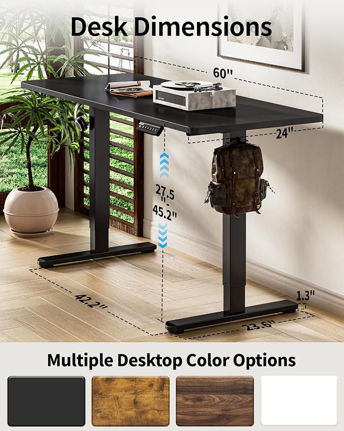 BIZUM Electric Standing Desk 60 x 24 Inch Computer Desk-Gaming Desk Black Home - Image 3