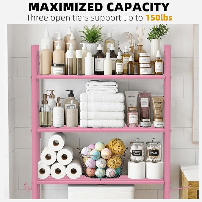 GloTika 3-Tier Over Toilet Storage - 150lb Total Capacity Metal Bathroom - Image 5