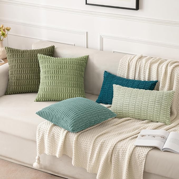 MIULEE Corduroy Decorative Throw Pillow Covers 20x20 Teal Green Pack of 2 | - Image 4