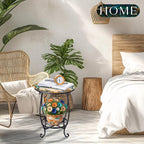 Cinnvoice Outdoor Side Table Round Small Mosaic Patio Accent Indoor End Plant - Image 6