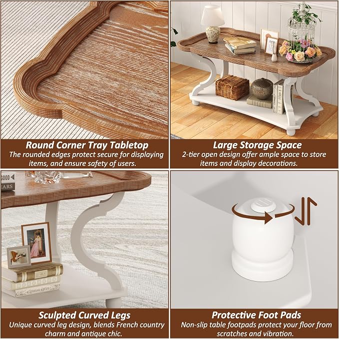 Function Home Farmhouse Coffee Table, 2-Tier Center Table - Image 6