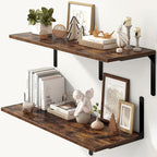 Fun Memories Rustic Brown 12 Inch Deep Floating Shelves Set of 2, Wall Mounted by FunMemories