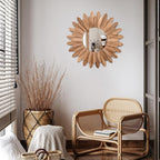 Emfogo Wall Mirror 21 inch Rustic Wood Sunburst Boho Mirror Wall Decor Home - Image 7