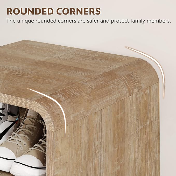 Shoe Cabinet with Bench, L-Shaped Shoe Storage Cabinet, Wood Tall Shoe Rack - Image 5