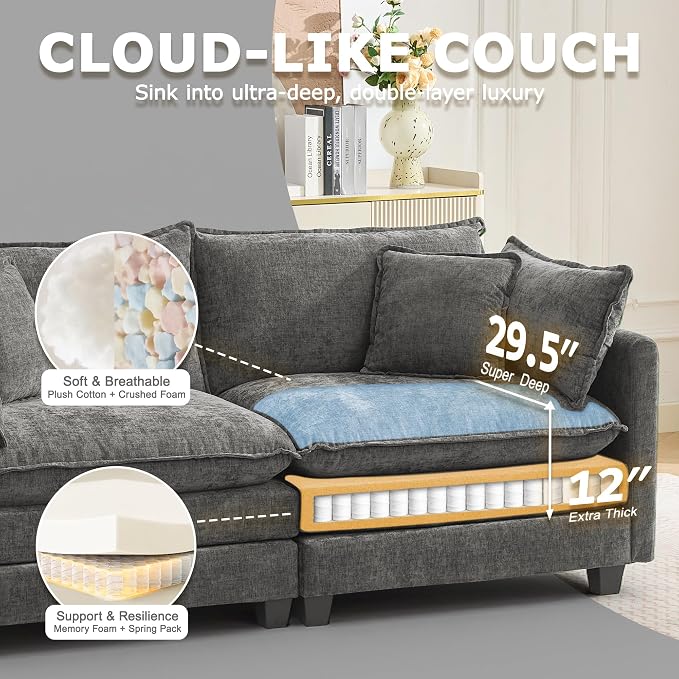 78" Modular Sectional Sofa, Cloud Couch Loveseat Sofa, Deep Seat Washable - Image 3