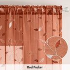 MIULEE Burnt Orange Sheer Fall Curtains 2 Panels Leaf Patterned, W52 x L96 | - Image 6
