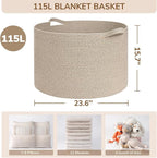 INDRESSME 115L Extra Large Woven Blanket Baskets - Image 2