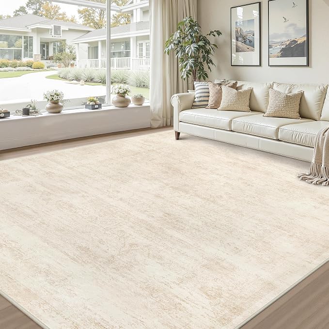 Area Rugs 9x12 Living Room: Bedroom Washable Carpet Retro Beige | Large Vintage - Image 9