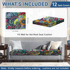 CALBODE 12Pcs Stretch Patio Cushion Cover, Boho Floral Couch & Sofa Slipcovers - Image 2