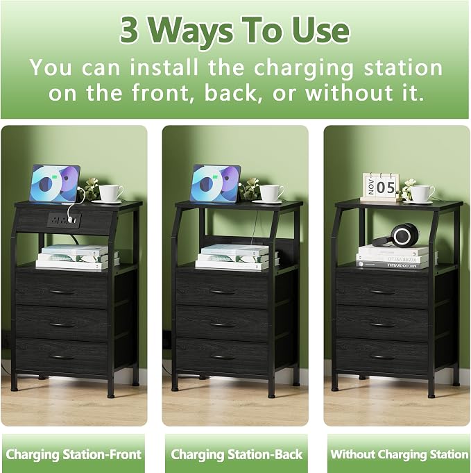 Furnulem Night Stand with Charging Station, 28.3 Inch Tall Side Table with - Image 6