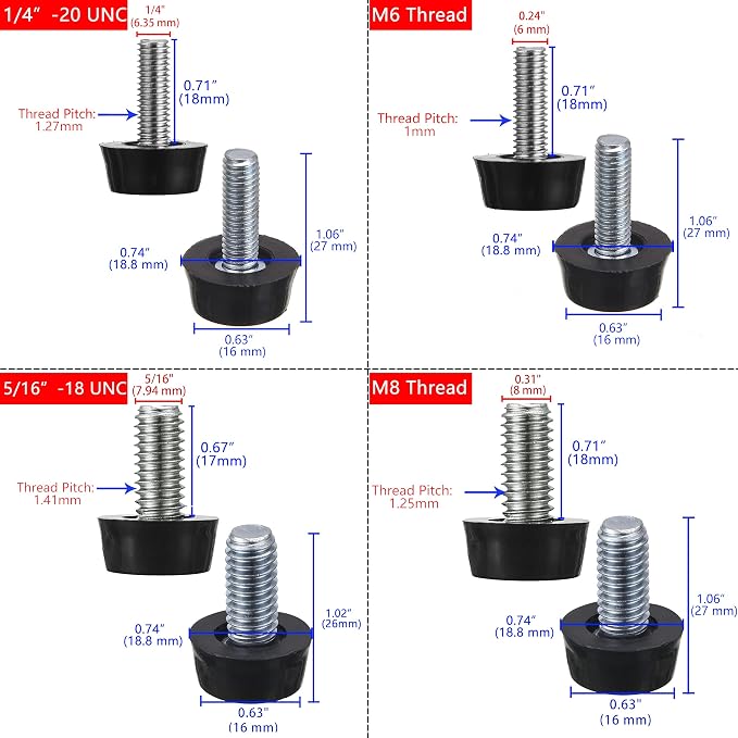5/16“-18 UNC Thread Adjustable Furniture Levelers Screw in Threaded, Galvanized - Image 2