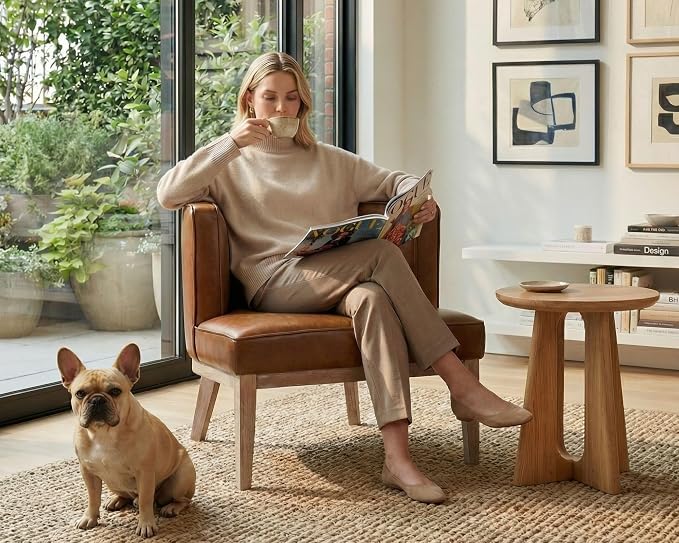 Brown Leather Barrel Chair by LIVINOVA