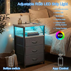 Fixwal Night Stand with Charging Station, LED Nightstand with Fabric Drawers - Image 4
