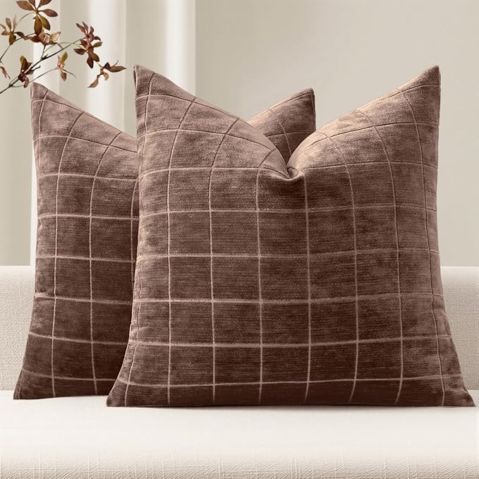 MIULEE Decorative Chenille Check Throw Pillow Covers Vintage Plaid Couch by MIULEE